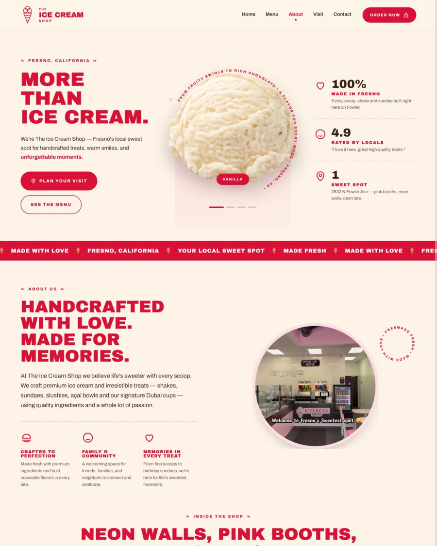 Ice cream shop about page