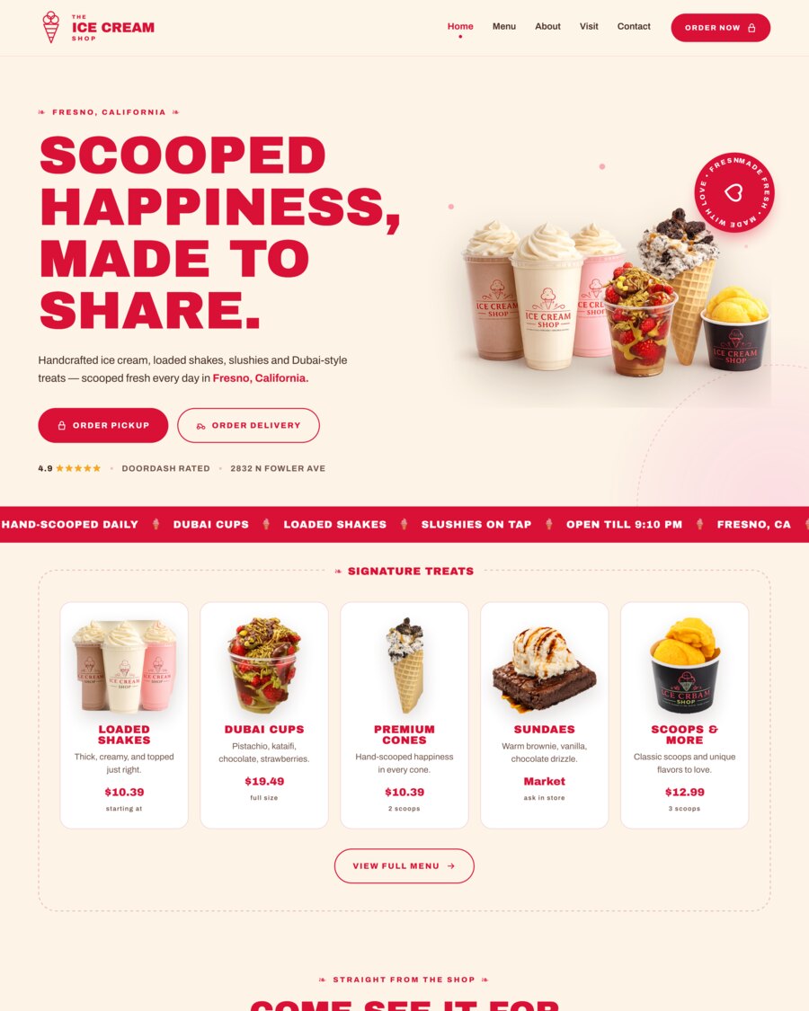 Ice cream shop homepage